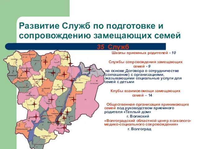 Развитие Служб по подготовке и сопровождению замещающих семей 35 Служб Школы приемных