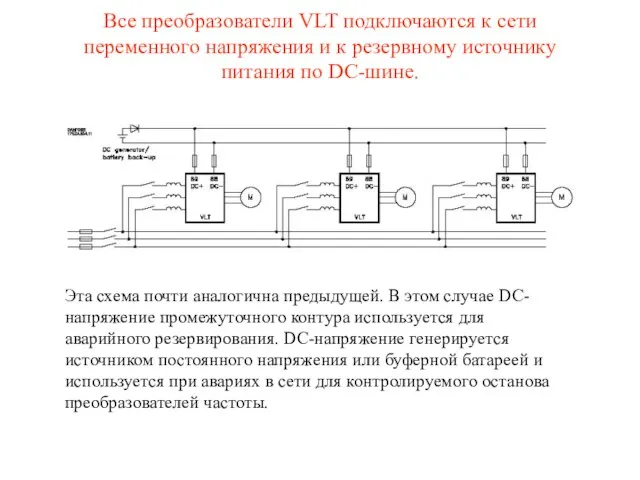 Эта схема почти аналогична предыдущей. В этом случае DC-напряжение промежуточного контура используется