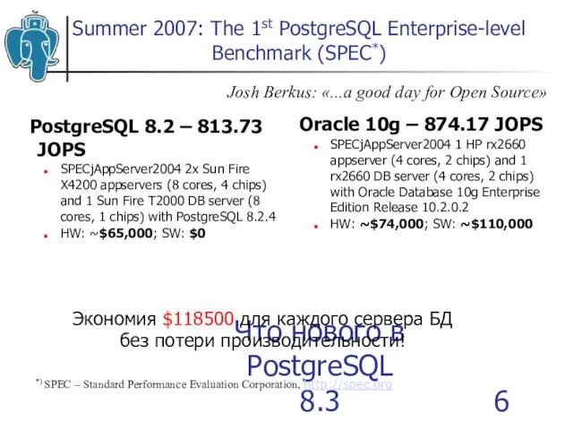 Что нового в PostgreSQL 8.3 Summer 2007: The 1st PostgreSQL Enterprise-level Benchmark