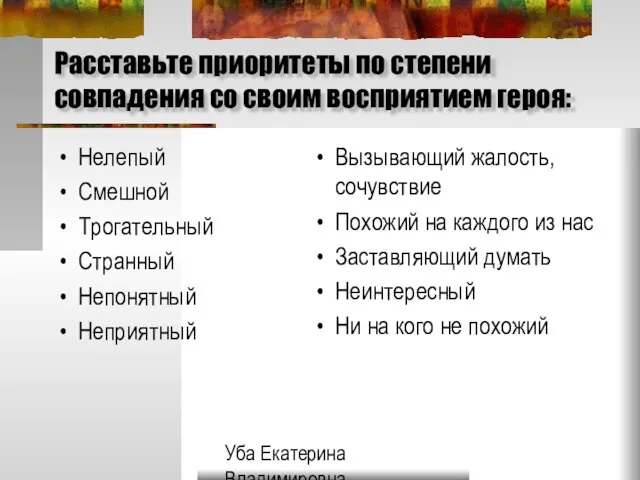 Уба Екатерина Владимировна МОУ Гимназия №33 г.Ульяновска Расставьте приоритеты по степени совпадения