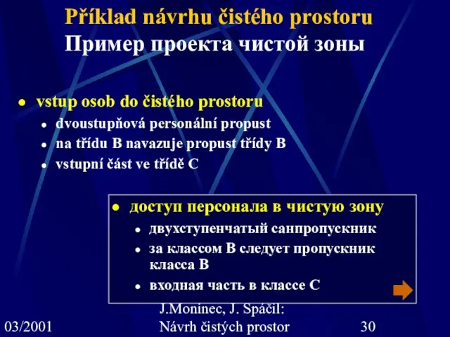 03/2001 J.Moninec, J. Spáčil: Návrh čistých prostor vstup osob do čistého prostoru