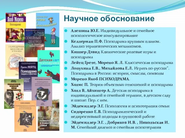 Научное обоснование Алешина Ю.Е. Индивидуальное и семейное психологическое консультирование Келлерман П.Ф. Психодрама