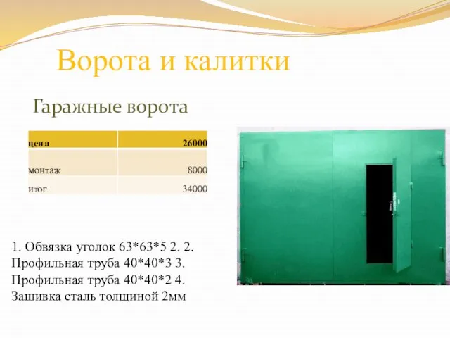 Ворота и калитки Гаражные ворота 1. Обвязка уголок 63*63*5 2. 2.Профильная труба