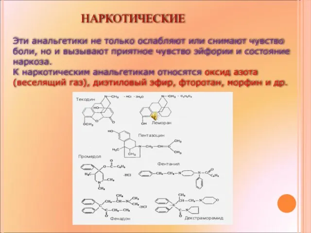 НАРКОТИЧЕСКИЕ Эти анальгетики не только ослабляют или снимают чувство боли, но и