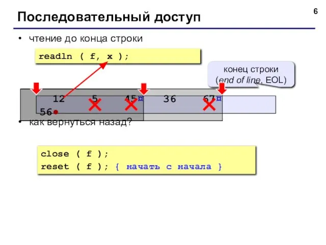 чтение до конца строки как вернуться назад? Последовательный доступ close ( f