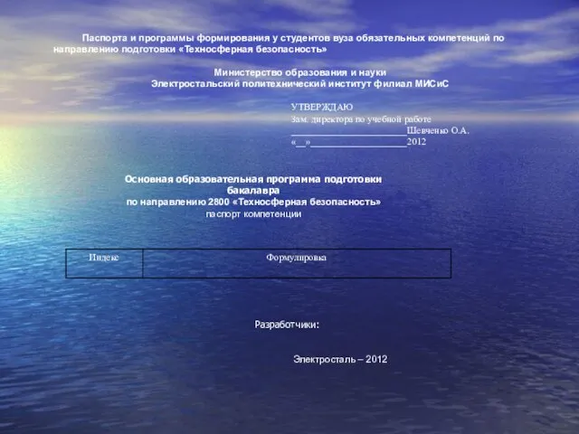 Паспорта и программы формирования у студентов вуза обязательных компетенций по направлению подготовки