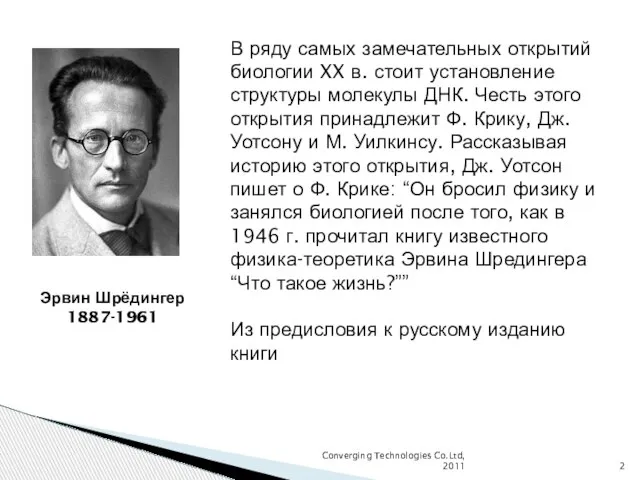 Эрвин Шрёдингер 1887-1961 В ряду самых замечательных открытий биологии XX в. стоит