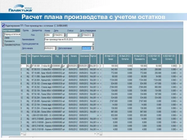 Расчет плана производства с учетом остатков