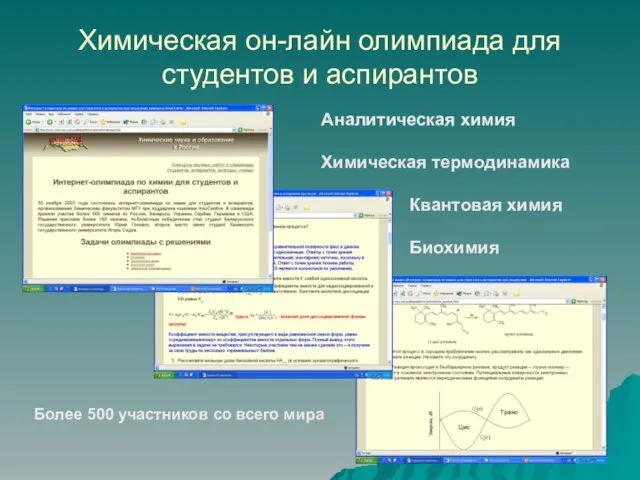 Химическая он-лайн олимпиада для студентов и аспирантов Более 500 участников со всего мира