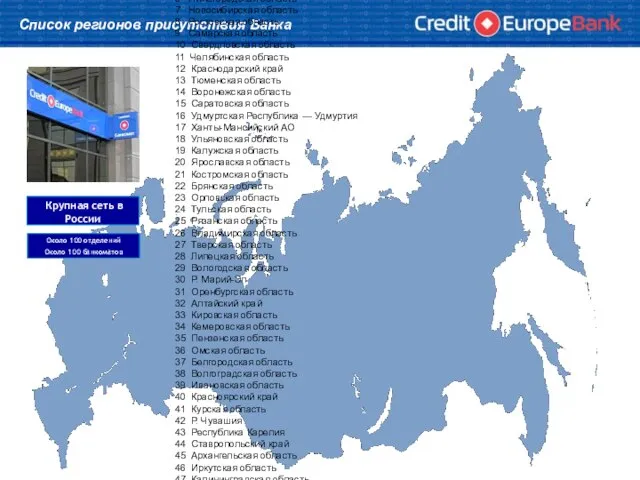Список регионов присутствия Банка 1 г. Москва и Московская область 2 г.