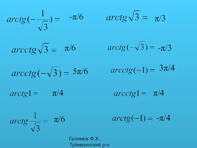 Галимов Ф.Х. Туймазинский р-н -π/6 π/6 5π/6 π/4 π/3 3π/4 π/4 -π/4 π/6 -π/3