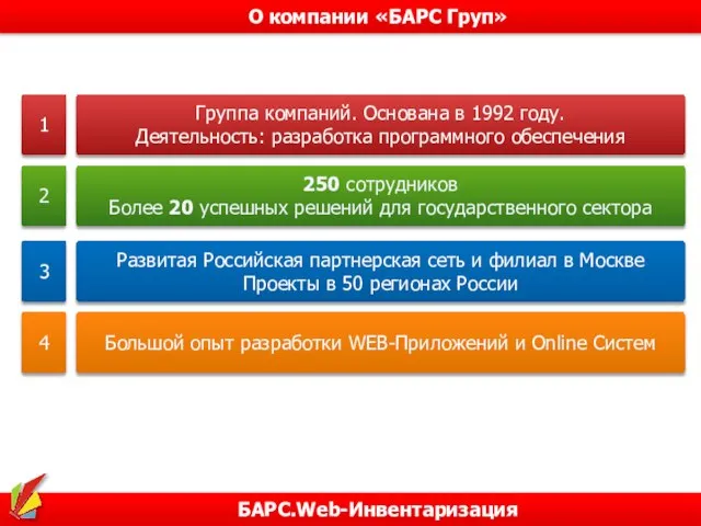 БАРС.Web-Инвентаризация О компании «БАРС Груп» Развитая Российская партнерская сеть и филиал в