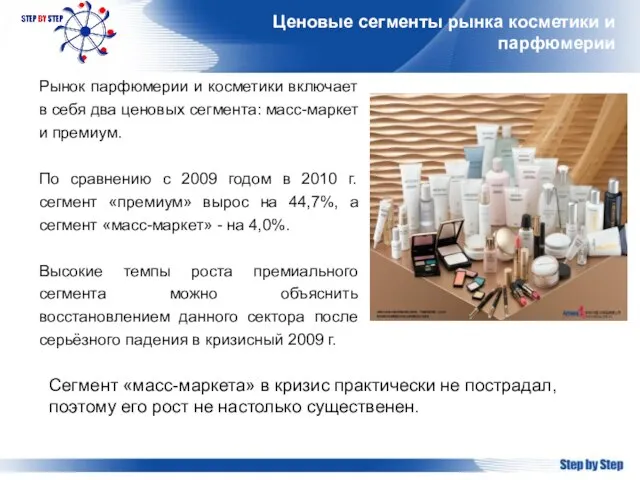 Ценовые сегменты рынка косметики и парфюмерии Рынок парфюмерии и косметики включает в