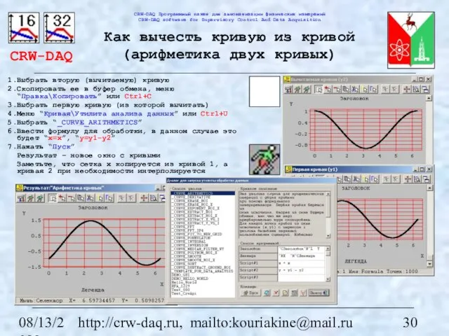 08/13/2023 http://crw-daq.ru, mailto:kouriakine@mail.ru Как вычесть кривую из кривой (арифметика двух кривых) Выбрать