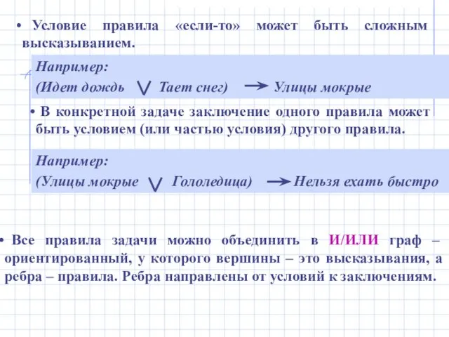 Условие правила «если-то» может быть сложным высказыванием. В конкретной задаче заключение одного