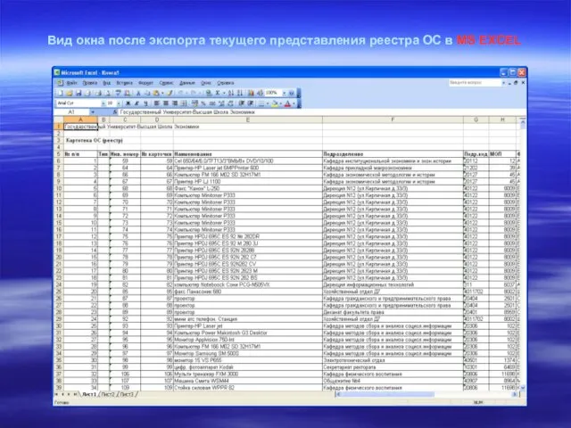 Вид окна после экспорта текущего представления реестра ОС в MS EXCEL
