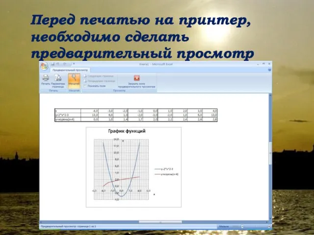 Перед печатью на принтер, необходимо сделать предварительный просмотр