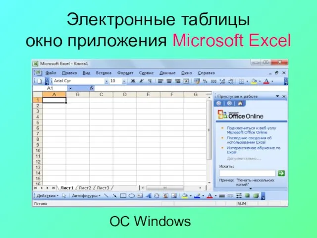 Электронные таблицы окно приложения Microsoft Excel ОС Windows