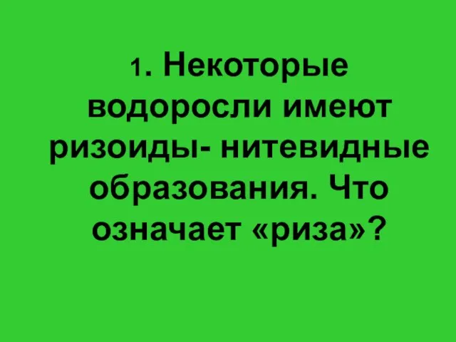 1. Некоторые водоросли имеют ризоиды- нитевидные образования. Что означает «риза»?