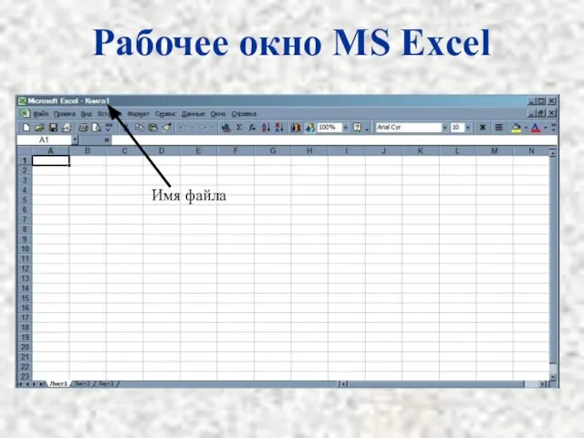 Рабочее окно MS Excel Имя файла
