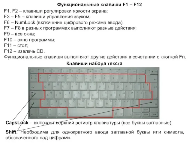 F1, F2 – клавиши регулировки яркости экрана; F3 – F5 – клавиши