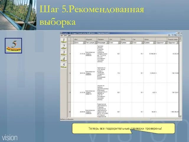 Шаг 5.Рекомендованная выборка Теперь все подозрительные проводки проверены!