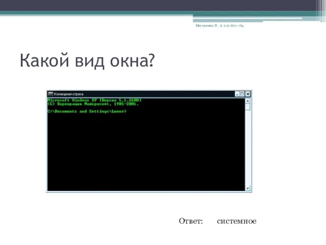 Какой вид окна? Ответ: системное Милютина И. А. 212-801-764