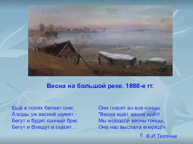 Весна на большой реке. 1880-е гг. Ещё в полях белеет снег, А