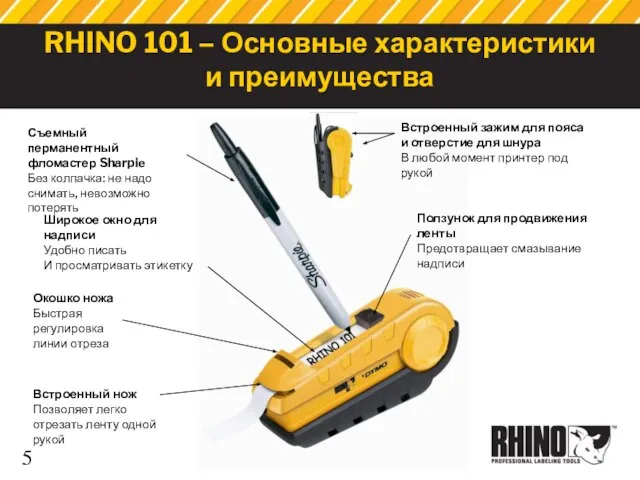 RHINO 101 – Основные характеристики и преимущества Окошко ножа Быстрая регулировка линии