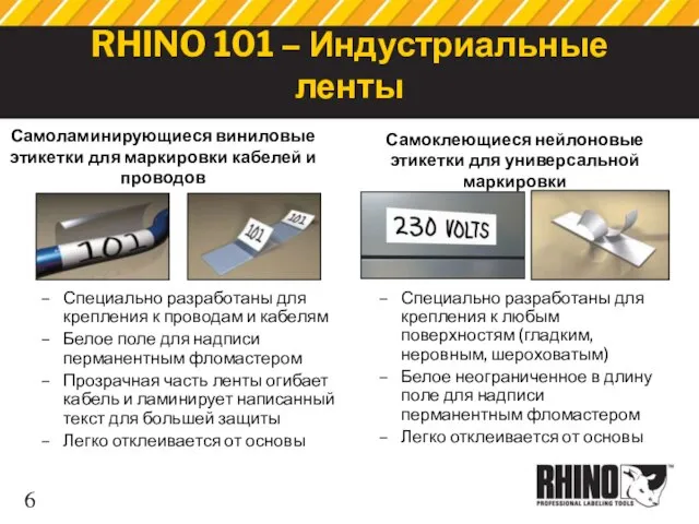 RHINO 101 – Индустриальные ленты Самоклеющиеся нейлоновые этикетки для универсальной маркировки Самоламинирующиеся