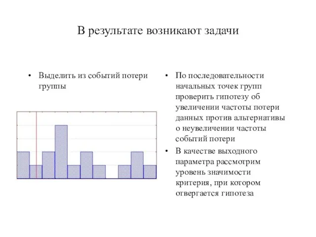 В результате возникают задачи Выделить из событий потери группы По последовательности начальных