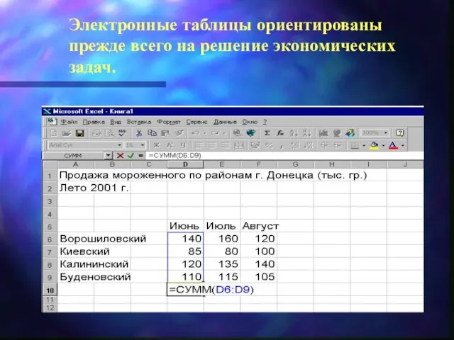 Электронные таблицы ориентированы прежде всего на решение экономических задач.