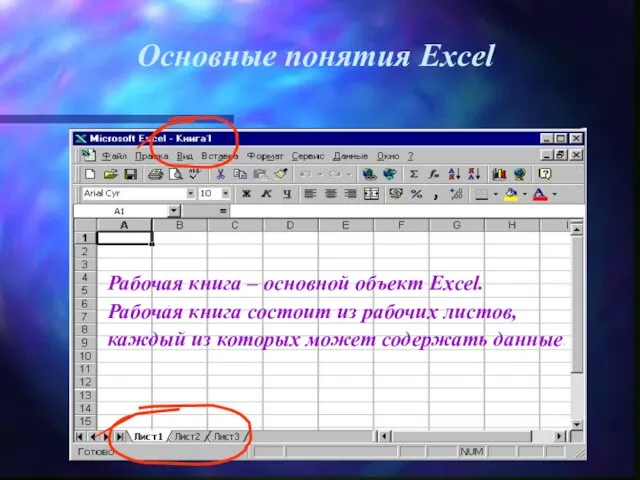Рабочая книга – основной объект Excel. Рабочая книга состоит из рабочих листов,