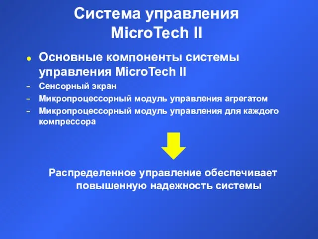 Система управления MicroTech II Основные компоненты системы управления MicroTech II Сенсорный экран