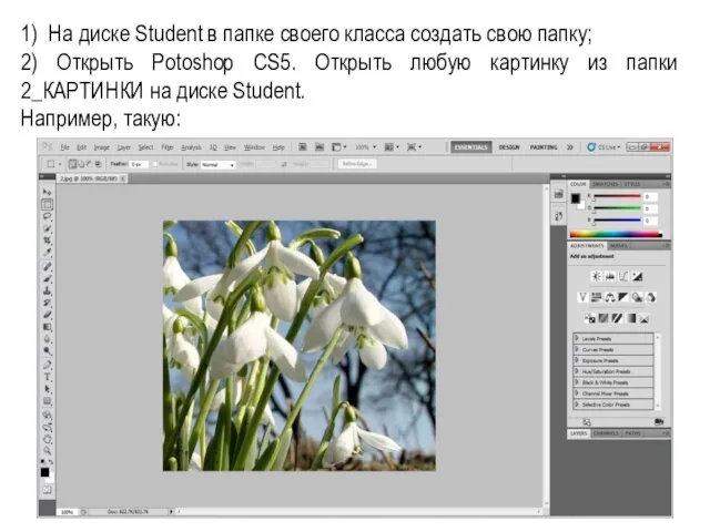 1) На диске Student в папке своего класса создать свою папку; 2)