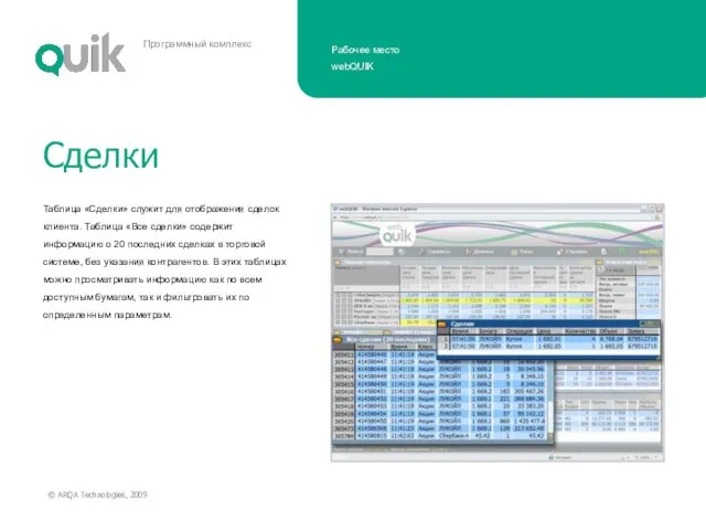 Таблица «Сделки» служит для отображения сделок клиента. Таблица «Все сделки» содержит информацию