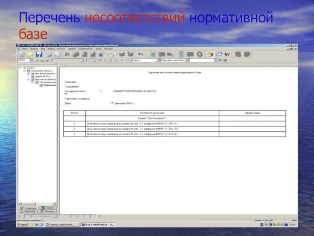 Перечень несоответствий нормативной базе