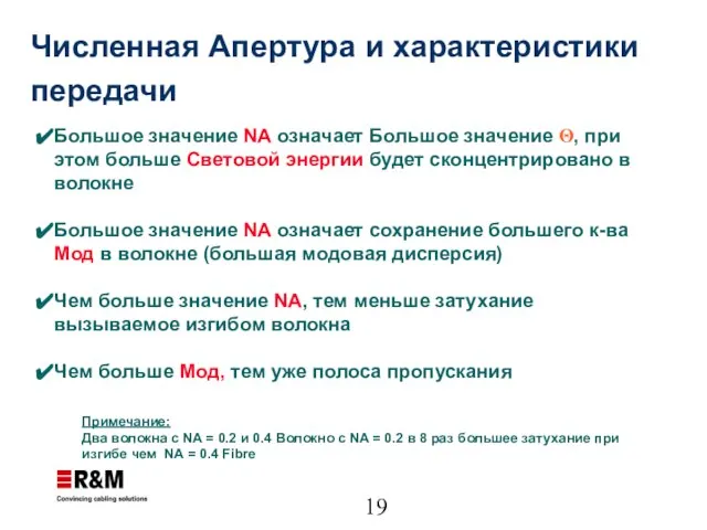 Большое значение NA означает Большое значение Θ, при этом больше Световой энергии