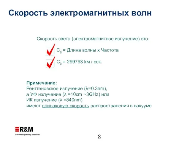 Скорость света (электромагнитное излучение) это: C0 = Длина волны x Частота C0