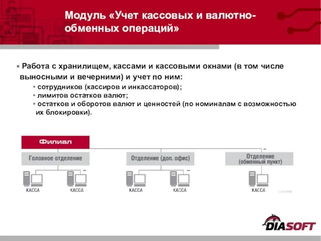 Модуль «Учет кассовых и валютно-обменных операций» Работа с хранилищем, кассами и кассовыми