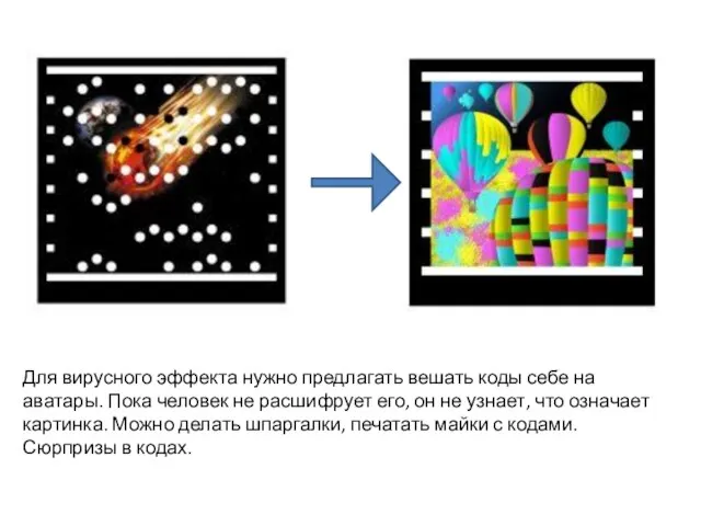 Для вирусного эффекта нужно предлагать вешать коды себе на аватары. Пока человек