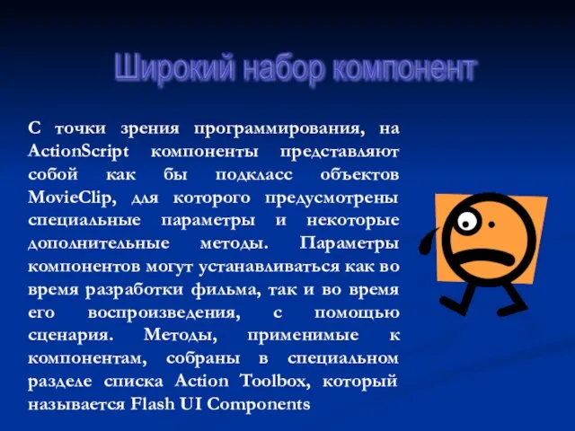 С точки зрения программирования, на ActionScript компоненты представляют собой как бы подкласс