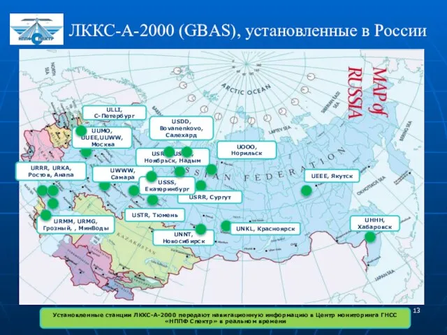 ЛККС-А-2000 (GBAS), установленные в России Установленные станции ЛККС-А-2000 передают навигационную информацию в