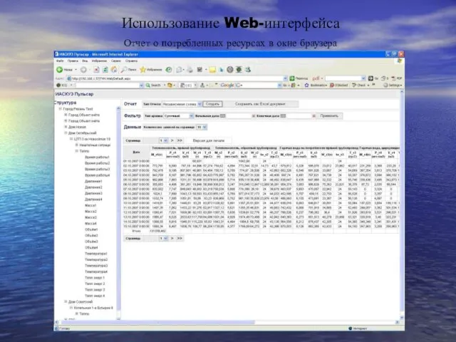 Использование Web-интерфейса Отчет о потребленных ресурсах в окне браузера