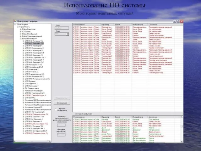 Использование ПО системы Мониторинг нештатных ситуаций