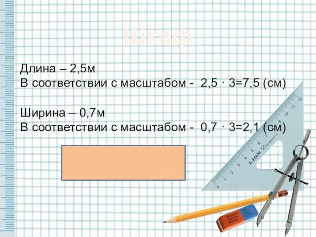 Шкаф Длина – 2,5м В соответствии с масштабом - 2,5 · 3=7,5