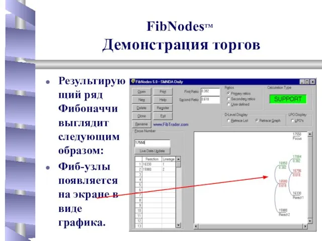 Результирующий ряд Фибоначчи выглядит следующим образом: FibNodesTM Демонстрация торгов Фиб-узлы появляется на экране в виде графика.