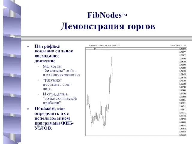 FibNodesTM Демонстрация торгов На графике показано сильное восходящее движение Мы хотим “безопасно”