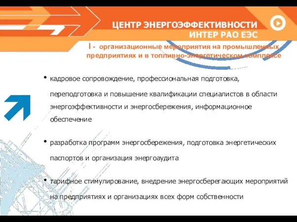 ЦЕНТР ЭНЕРГОЭФФЕКТИВНОСТИ ИНТЕР РАО ЕЭС I - организационные мероприятия на промышленных предприятиях