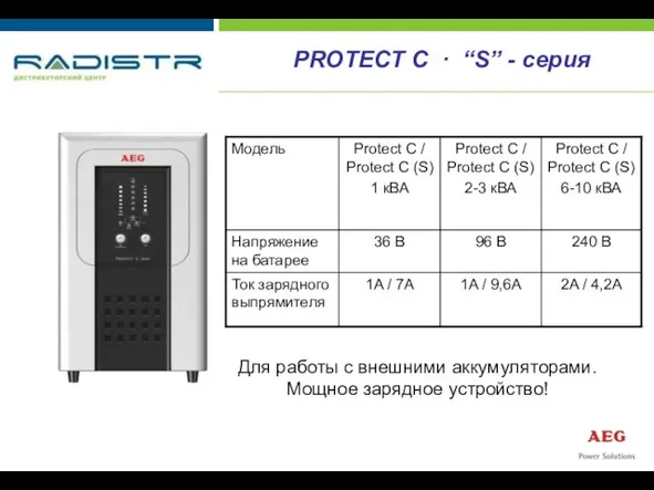 PROTECT C · “S” - серия Для работы с внешними аккумуляторами. Мощное зарядное устройство!